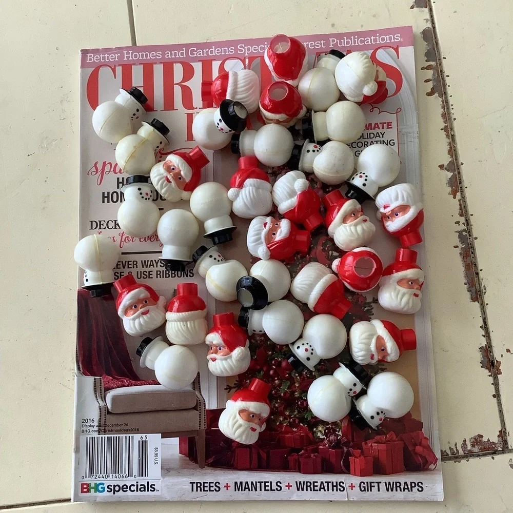 Vintage Mini Santa Head & Snowmen Christmas Light Covers